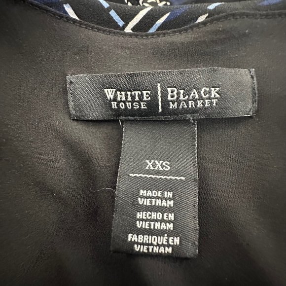 White House Black Market Faux Wrap Dress XXS Black Blue White Elastic Waist - Picture 2 of 12